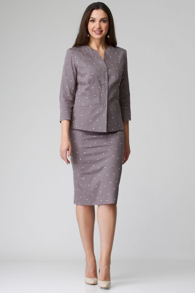 Жакет, юбка БелЭльСтиль 723-2 54 22+536-2 53 22 бежевый горох - фото 1