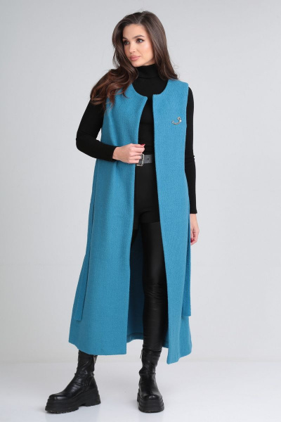 Жилет из шерстяной ткани, длинный, с разрезами и карманами Michel chic 357 голубой - фото 4
