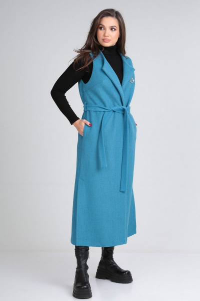 Жилет из шерстяной ткани, длинный, с разрезами и карманами Michel chic 357 голубой - фото 3