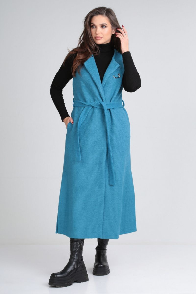 Жилет из шерстяной ткани, длинный, с разрезами и карманами Michel chic 357 голубой - фото 1