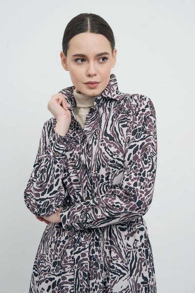 Платье-рубашка с карманами, прямой крой и стояче-отложной воротник Art Ribbon M3817P - фото 3