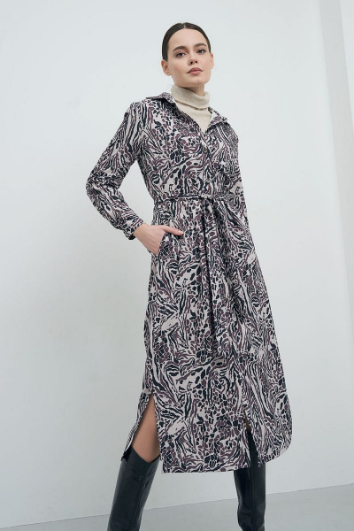 Платье-рубашка с карманами, прямой крой и стояче-отложной воротник Art Ribbon M3817P - фото 1