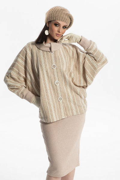 Демисезонное платье-комплект: пончо и юбка-карандаш Diva 1492 бежевый - фото 2