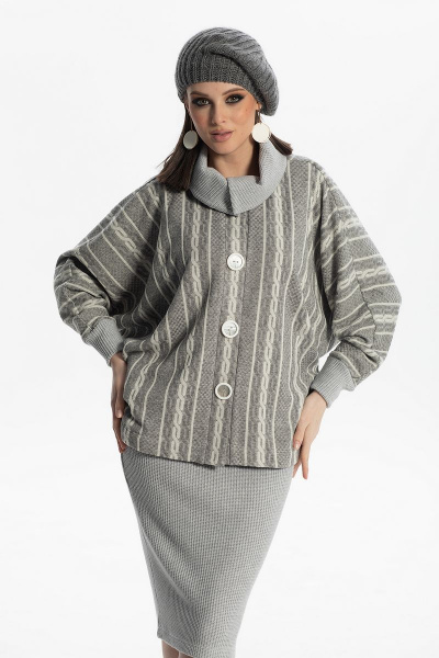 Демисезонное платье-комплект: пончо и юбка-карандаш Diva 1492 серый - фото 2