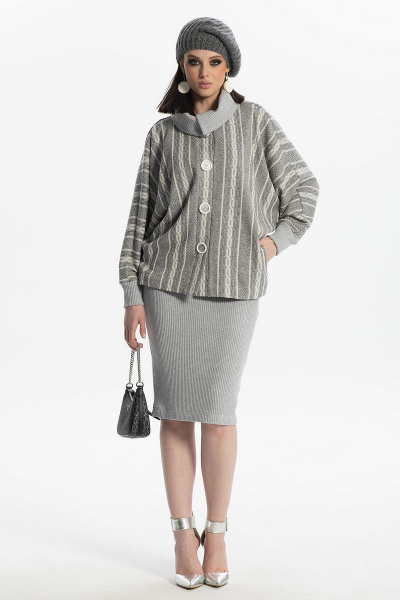 Демисезонное платье-комплект: пончо и юбка-карандаш Diva 1492 серый - фото 1