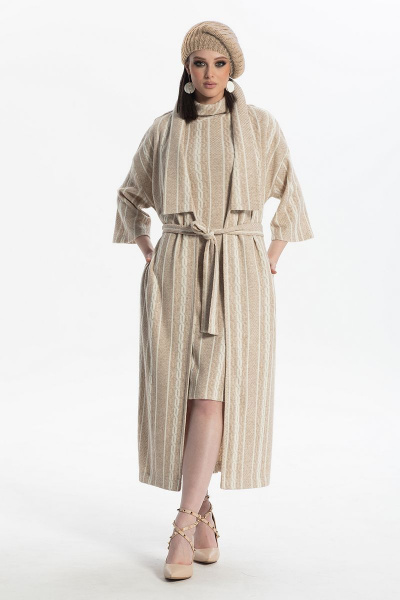 Комплект из трикотажа платье и кардиган для повседневных луків Diva 1499 бежевый - фото 2