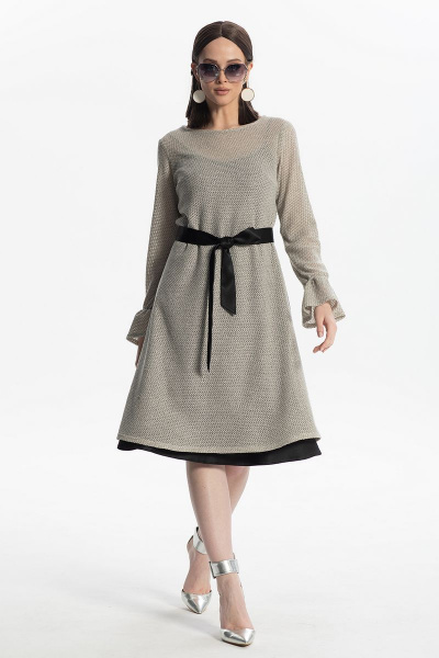 Костюм двойка из сетки и текстиля с платьем-комбинацией Diva 1500 серый+черный - фото 5