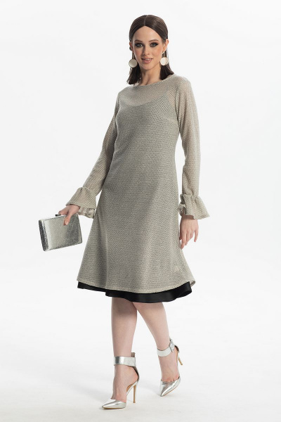 Костюм двойка из сетки и текстиля с платьем-комбинацией Diva 1500 серый+черный - фото 2