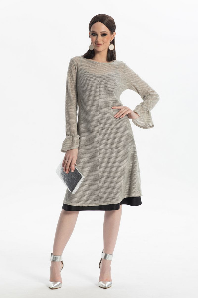 Костюм двойка из сетки и текстиля с платьем-комбинацией Diva 1500 серый+черный - фото 1