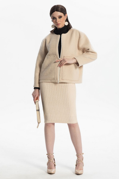 Жакет из искусственного меха на молнии с накладными карманами Diva 1502 бежевый - фото 3