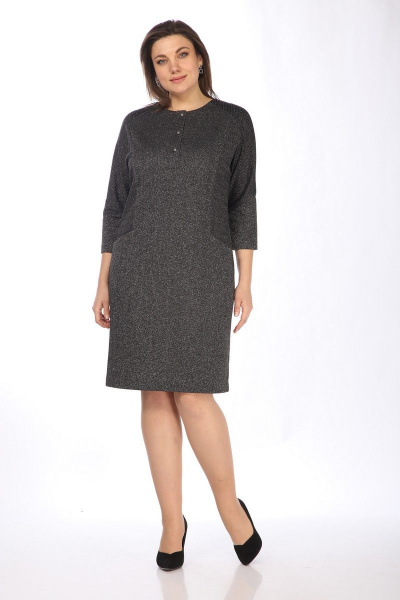 Платье с карманами и металлическими молниями из текстиля Lady Style Classic 1492 серый - фото 1