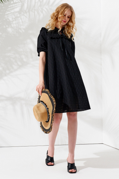 Платье из хлопковой ткани с карманами и длиной чуть ниже колена Панда 105380w черный - фото 1