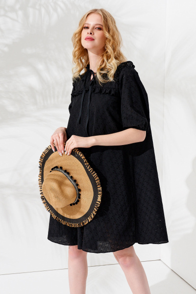 Платье из хлопковой ткани с карманами и длиной чуть ниже колена Панда 105380w черный - фото 2