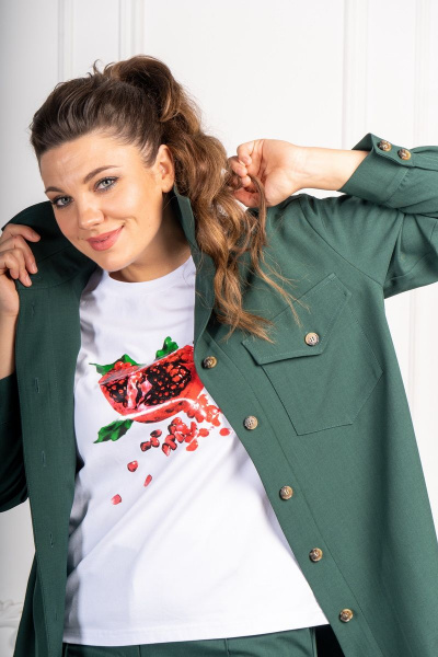 Комплект женский с рубашкой и брюками в стиле на каждый день Andina 933-2  изумруд - фото 13