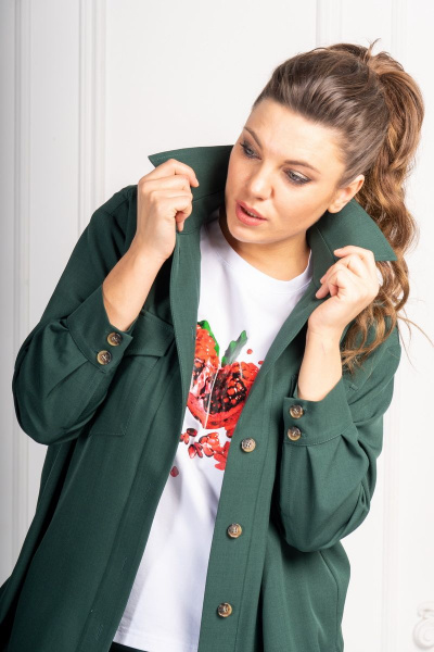 Комплект женский с рубашкой и брюками в стиле на каждый день Andina 933-2  изумруд - фото 11