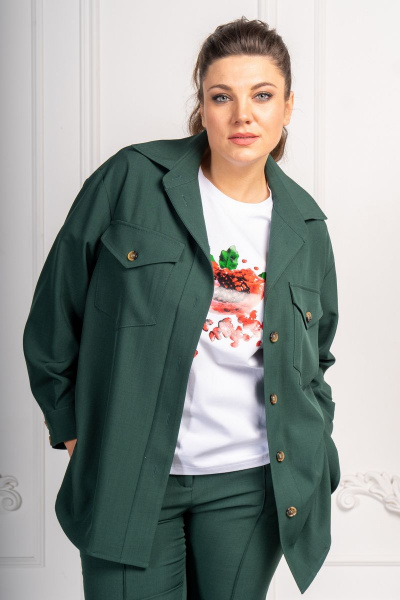 Комплект женский с рубашкой и брюками в стиле на каждый день Andina 933-2  изумруд - фото 9