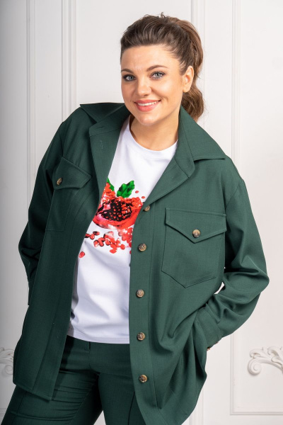 Комплект женский с рубашкой и брюками в стиле на каждый день Andina 933-2  изумруд - фото 8