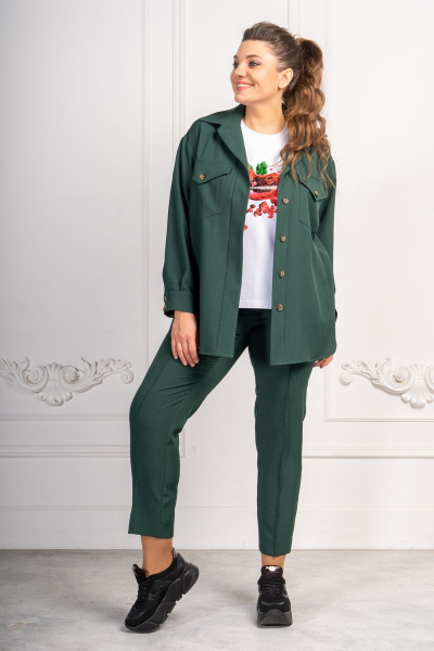 Комплект женский с рубашкой и брюками в стиле на каждый день Andina 933-2  изумруд - фото 1