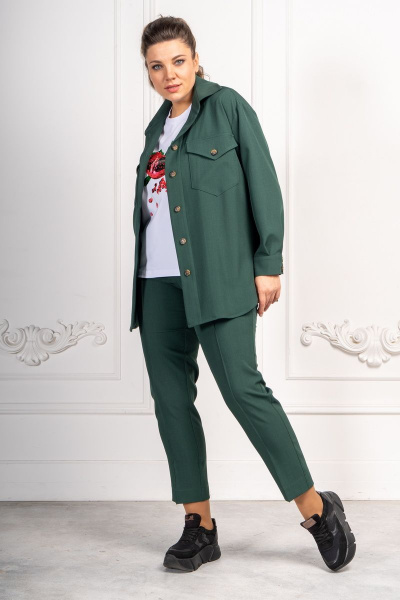 Комплект женский с рубашкой и брюками в стиле на каждый день Andina 933-2  изумруд - фото 4