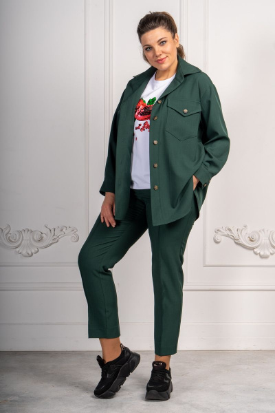 Комплект женский с рубашкой и брюками в стиле на каждый день Andina 933-2  изумруд - фото 2