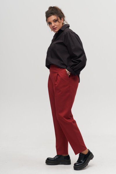 Брюки на эластичном поясе с классической посадкой и стрелками Anelli 895 брусника - фото 4