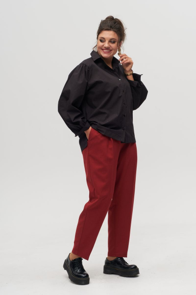 Брюки на эластичном поясе с классической посадкой и стрелками Anelli 895 брусника - фото 1