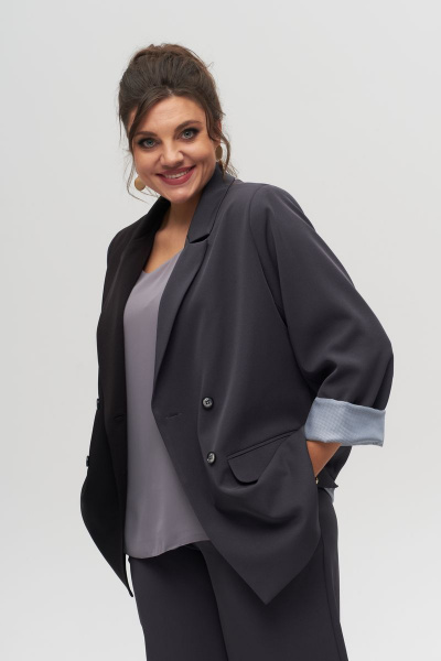 Деловой жакет двубортный с лацканами и втачными рукавами Anelli 1315 графит - фото 3