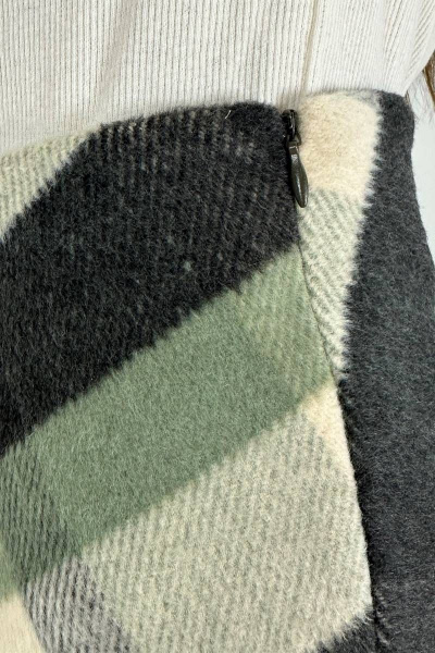 Юбка трапеция из текстиля для делового стиля VLADOR 500117-2 серо-зеленый - фото 4