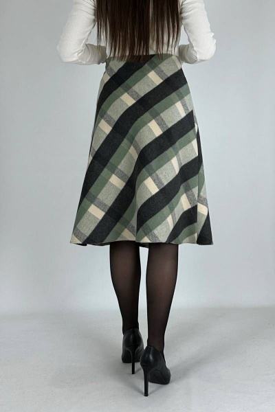 Юбка трапеция из текстиля для делового стиля VLADOR 500117-2 серо-зеленый - фото 3