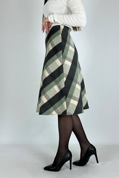 Юбка трапеция из текстиля для делового стиля VLADOR 500117-2 серо-зеленый - фото 2