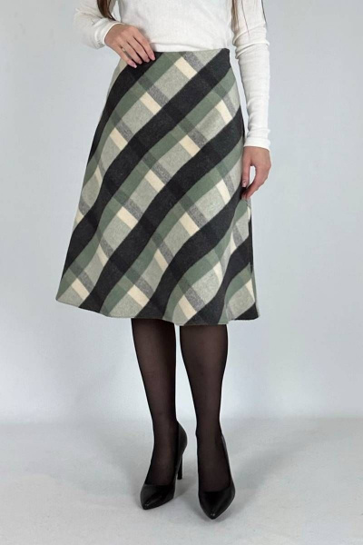 Юбка трапеция из текстиля для делового стиля VLADOR 500117-2 серо-зеленый - фото 1