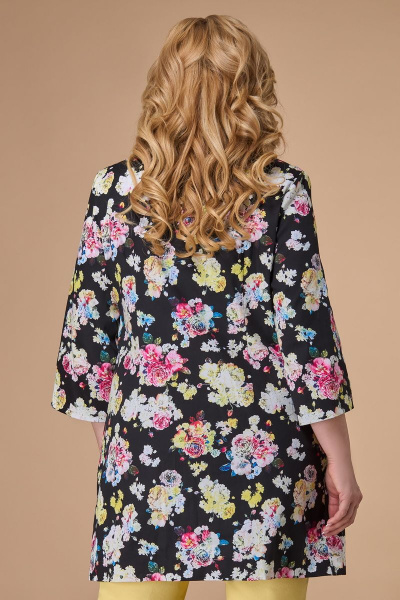 Жакет женский полуприлегающий из текстиля и хлопка Svetlana-Style 1556 черный+цветы - фото 2