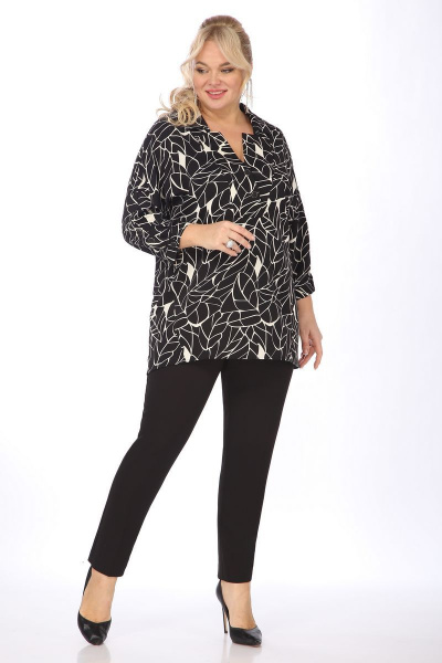 Демисезонная блузка из текстиля с V-образным вырезом и рукавами на пуговицах Matini 4.1563 черный - фото 3