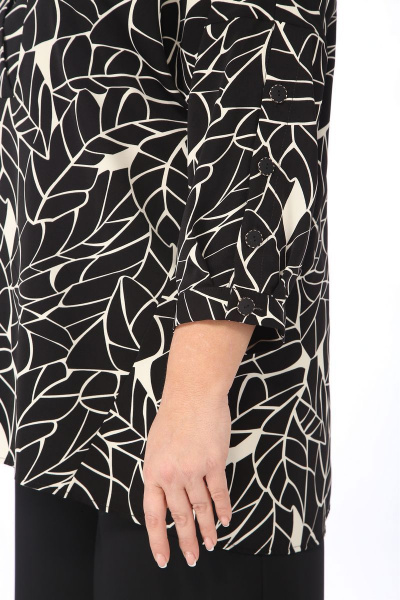 Демисезонная блузка из текстиля с V-образным вырезом и рукавами на пуговицах Matini 4.1563 черный - фото 4