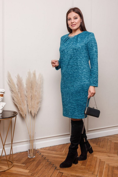 Платье из трикотажа бирюзового цвета на каждый день OLANTIZ 20С003 - фото 2