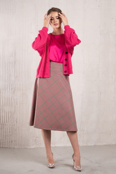 Розовый трикотажный кардиган свободного кроя с пуговицами Avanti С-103-1 - фото 9