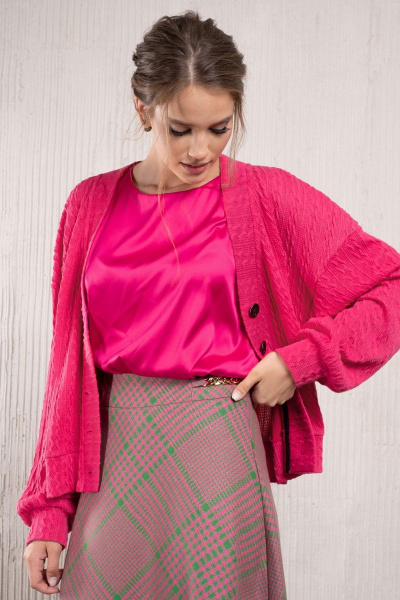 Розовый трикотажный кардиган свободного кроя с пуговицами Avanti С-103-1 - фото 6