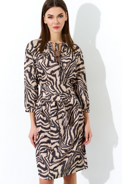 Платье бежевое с карманами и рукавами с резинкой DILIA 0704 мультидизайн - фото 3