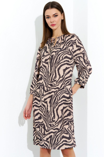 Платье бежевое с карманами и рукавами с резинкой DILIA 0704 мультидизайн - фото 2