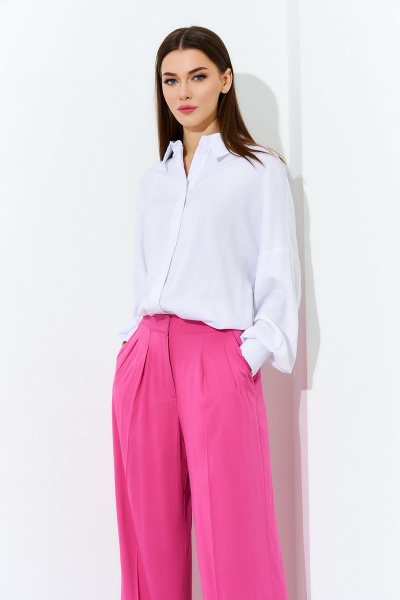 Блуза из вискозы с бантовой спинкой, свободный крой, стиль на каждый день DILIA 0708 белый - фото 1