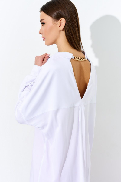 Блуза из вискозы с бантовой спинкой, свободный крой, стиль на каждый день DILIA 0708 белый - фото 2