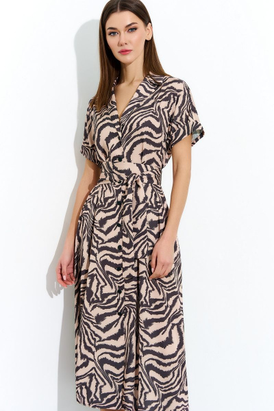 Платье полуприлегающего силуэта с складками и поясом DILIA 0709 мультидизайн - фото 2