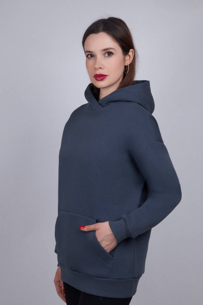 Худи женский из футера с начесом и капюшоном, накладной карман Verally 486-1 маренго - фото 3
