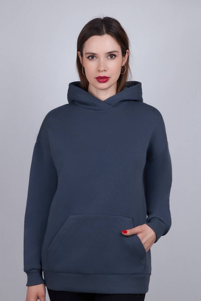 Худи женский из футера с начесом и капюшоном, накладной карман Verally 486-1 маренго - фото 1
