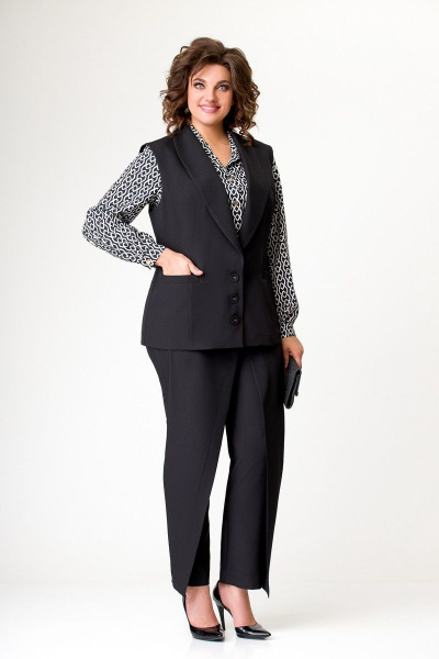 Деловой костюм 2-ка из костюмной ткани с жилетом и брюками Swallow 646 черный - фото 4