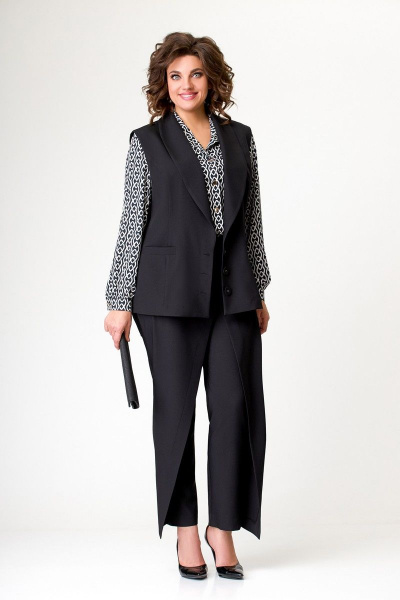 Деловой костюм 2-ка из костюмной ткани с жилетом и брюками Swallow 646 черный - фото 3