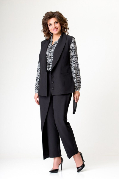 Деловой костюм 2-ка из костюмной ткани с жилетом и брюками Swallow 646 черный - фото 2