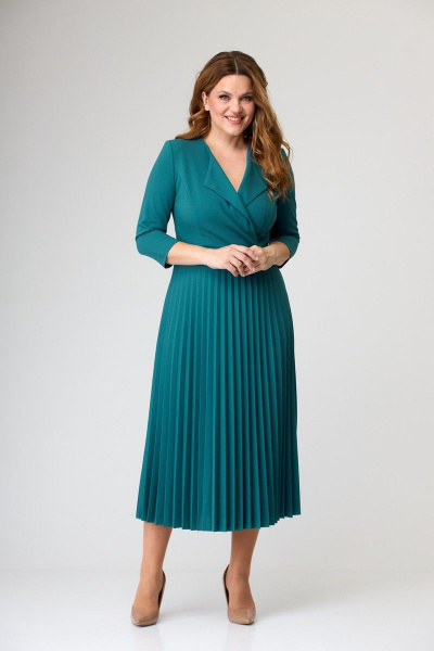 Круглогоднее деловое платье с асимметричной юбкой SandyNa 13637 морская_волна - фото 3