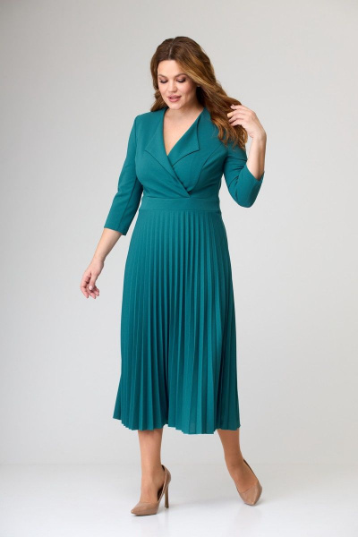 Круглогоднее деловое платье с асимметричной юбкой SandyNa 13637 морская_волна - фото 2