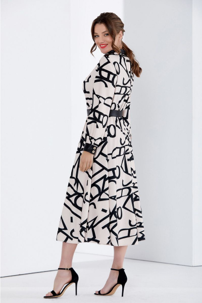 Демисезонное платье с принтом, эко кожей и карманами Lissana 4679 персик - фото 4